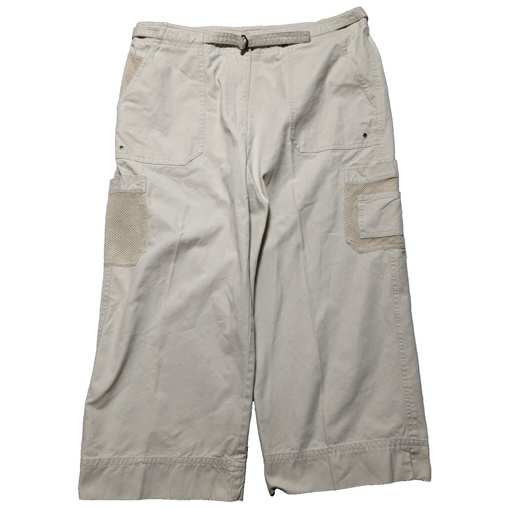 VTG LAUREN RALPH LAUREN Women 14 Khaki‎ Belted Cotton Cargo SAFARI Capri